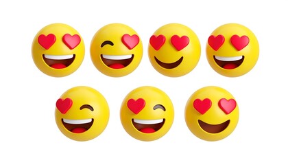 Smiling emoji faces with hearts in eyes, 3D render