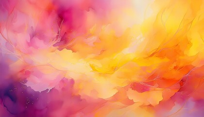 abstract watercolor painting with vibrant yellow orange and pink hues creating a textured aged and bright artistic background