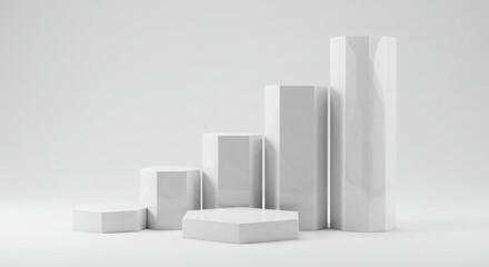 Minimalist white geometric pedestals in ascending order