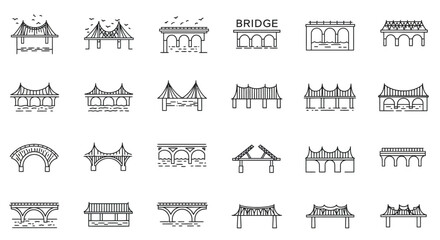 Bridge Icon Set &ndash; Minimal Vector Silhouettes of Modern and Classic Bridge Types