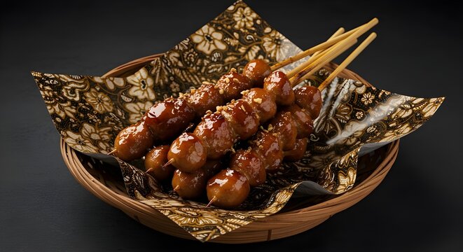 5D close-up of grilled bakso tusuk and sempol ayam side by side