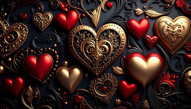 Ornate hearts on dark background (1)