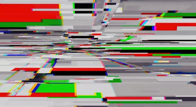 Abstract digital glitch effect with red green and gray blocks
