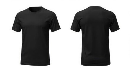 Naklejka premium Black t shirt front and back view isolated on white background