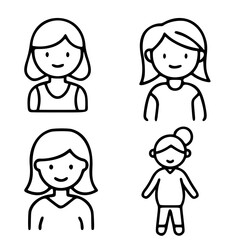 Minimal outline drawings of different female figures in casual outfits and hairstyles.
