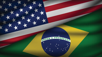 High Quality background with Two Flags of USA and Brazil   © Model it