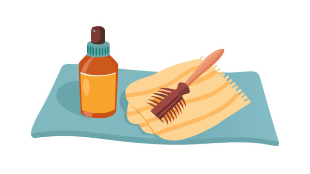 hair care products on blue towel clip art preview