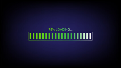 Loading bar. Downloading process, System software update and upgrade technology concept ,Flat vector rectangle design Green color, elements for video games. clipart isolated on dark blue Background 