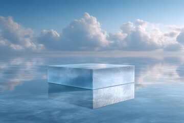 Minimal Frozen Display Platform in Serene Blue Landscape – Clean Product Mockup