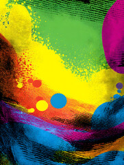 Vibrant Abstract Color Splash Art with Bold Brush Textures and Dots