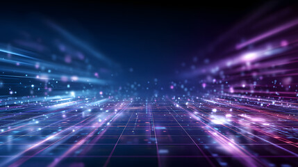 Futuristic Grid with Speed Light Streaks – Digital Technology Background