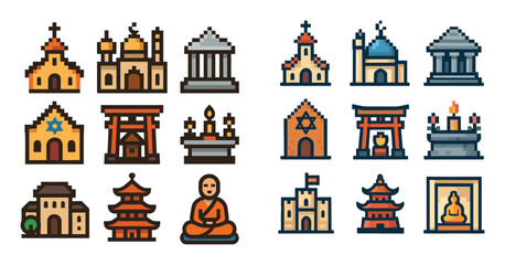 Naklejka premium Pixel Spirituality Icons