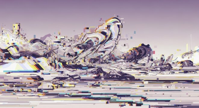 Abstract digital landscape glitch art distorted cityscape