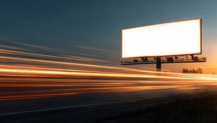 Blank billboard at sunset, blurred motion
