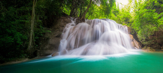 Beauty in nature, amazing waterfall in tropical forest of national park, Thailand	