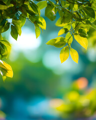 Fresh Green Leaves in Sunlight with Nature Bokeh Background – Eco Wellness Scene