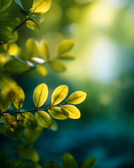Close-Up of Green Leaves in Sunlight with Soft Bokeh Background – Nature Wellness Concept