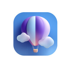3D hot air balloon icon with clouds
