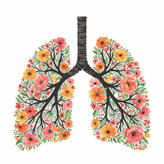 Floral Lung Illustration A Delicate Balance of Health and Beauty Depicting Respiratory Wellness with Artistic Flair and Botanical Elements