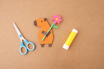 Children paper craft capybara flower project for art classes education workshops school blog kids...