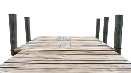 Weathered wooden pier isolated on transparent background