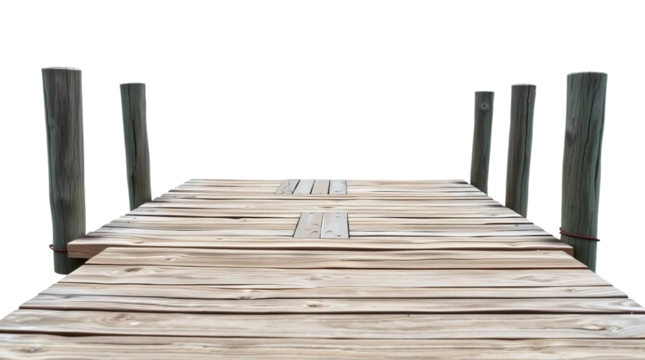 Weathered wooden pier isolated on transparent background
