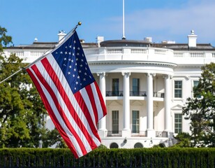 Fototapeta premium American flag waving in front of the White House (2)