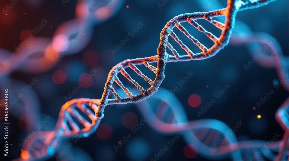 Poster detailed view of double helix structure with dark background and effects