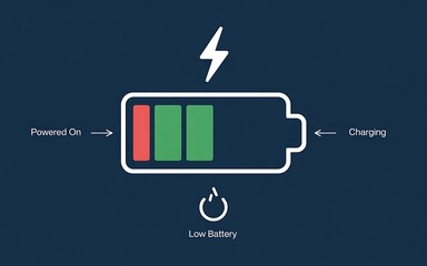 Battery indicator with charging and low battery symbols