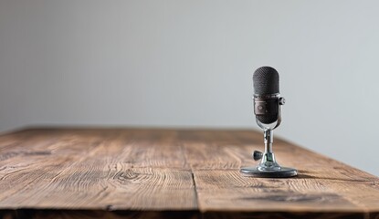 Vintage microphone on a wooden table (1)