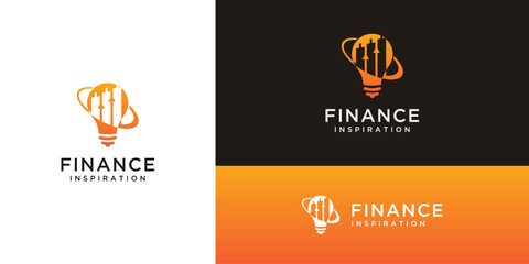 Financial strategy and intelligence logo design ideas. Vector chart silhouette in light bulb based icon template.