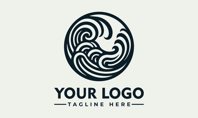 Stylized ocean wave logo design within a circular frame, perfect for a nautical or water-related brand.