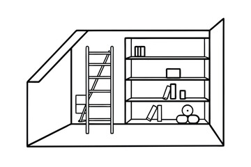 Room With Multilevel Shelving And Ladder Access