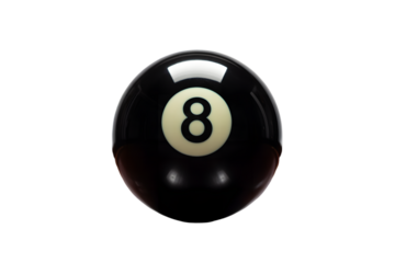 Close up of a black eight ball on transparent background