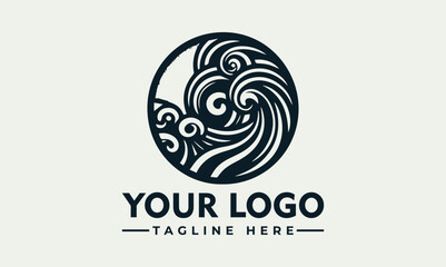 Elegant logo design featuring stylized ocean waves within a circular frame, with text below.