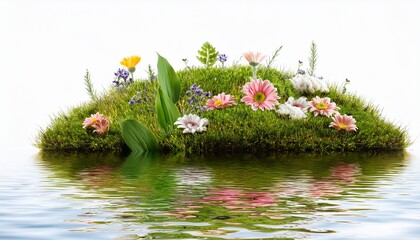 isolated green island with flowers in water