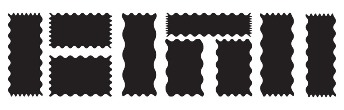 Set of Rectangle frames with zigzag edge, wavy edge shapes, zigzag frame, zigzag edge stickers, frames, shapes, zig zag edge. Geometric zig zag wavy stickers.