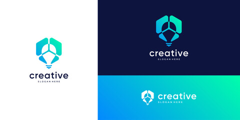 Silhouette of light bulb in geometric hexagonal cube logo design vector icon ideas.