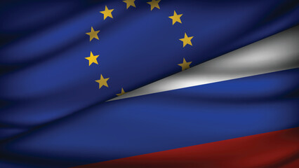 High Quality background with Two Flags of EU and Russia  