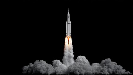 Rocket launch against black background