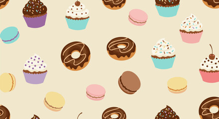 Sweet Donuts and Cupcakes Seamless Pattern
