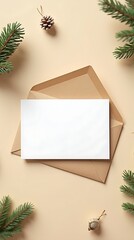 Christmas Flat Lay Mockup with Blank Card and Envelope