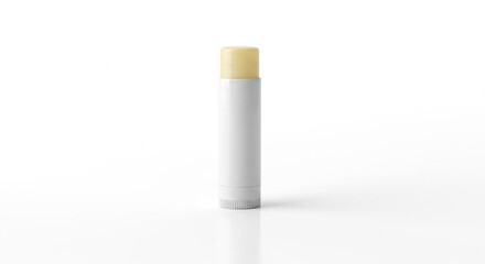 Lip balm stick container with blank label for branding mockup. Isolated on white studio surface.