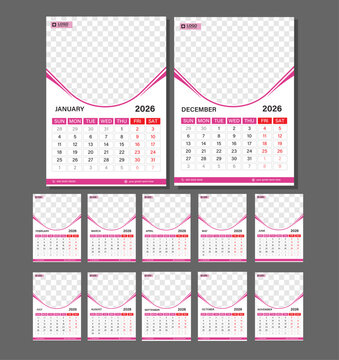 Calendar 2026,New Calendar Design 2026, 2026 wall calendar Design template,