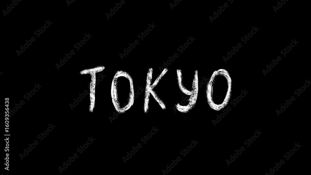 Poster animated tokyo word with a white chalkboard texture on a black background for visualizing japanese c