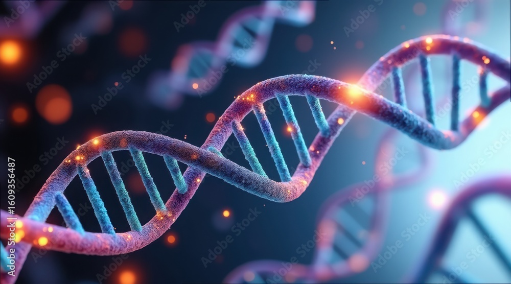 Poster intricate dna segments with symbolic epigenetic modifications in vivid color