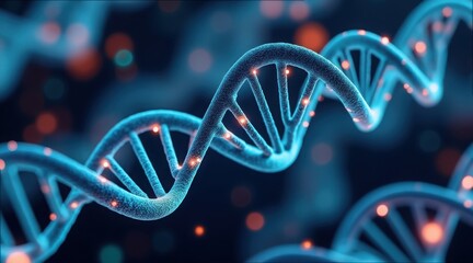 Glowing DNA Strand with Chemical Markers in Vibrant Colors