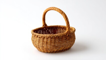 Obraz premium A light brown wicker basket, oval shape, with a handle
