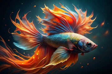 Fototapeta premium Vibrant betta fish with flowing fins and iridescent scales captures the underwater world in stunning detail