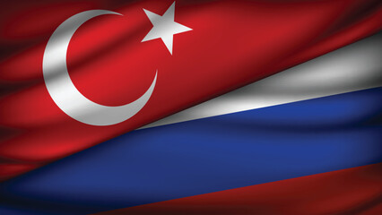 High Quality background with Two Flags of Russia and Turkey  